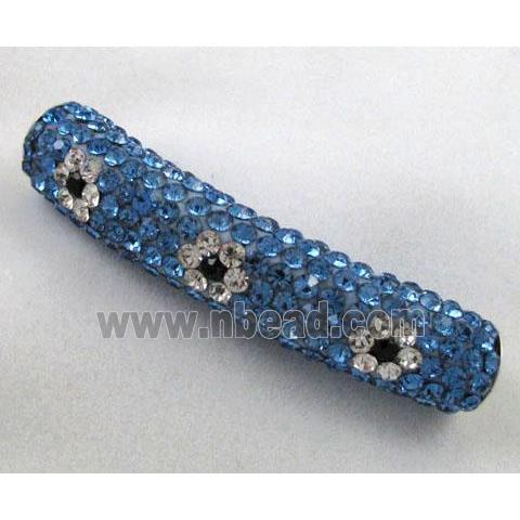 Fimo tube bead pave rhinestone, blue