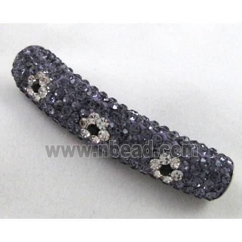 Fimo tube bead pave rhinestone, purple