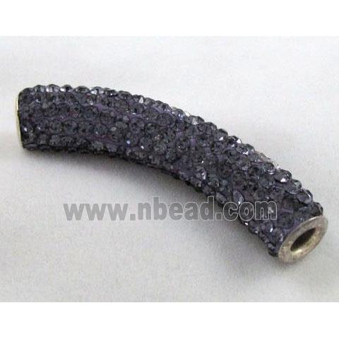 Fimo tube bead pave rhinestone, purple