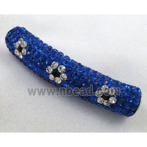 Fimo tube bead pave rhinestone, rich blue