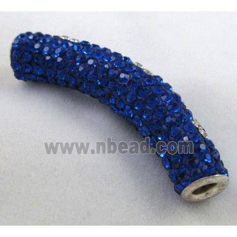Fimo tube bead pave rhinestone, rich blue
