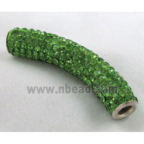 Fimo tube bead pave rhinestone, green