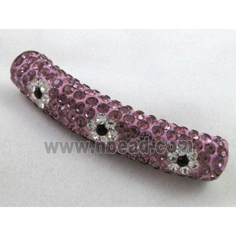 Fimo tube bead pave rhinestone, lt.purple