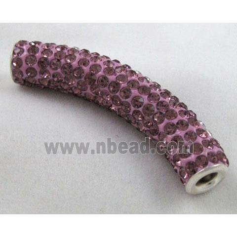 Fimo tube bead pave rhinestone, lt.purple