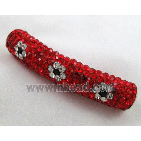 Fimo tube bead pave rhinestone, red