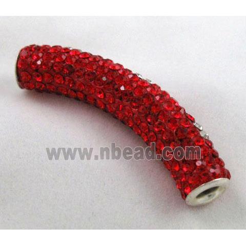 Fimo tube bead pave rhinestone, red