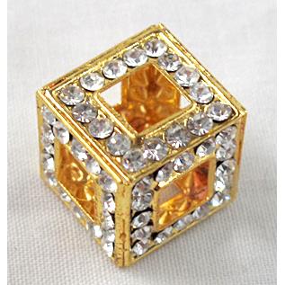 Middle East Rhinestone Beads, cube, gold plated, copper
