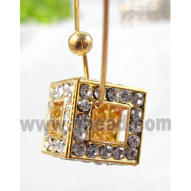 Middle East Rhinestone Beads, cube, gold plated, copper