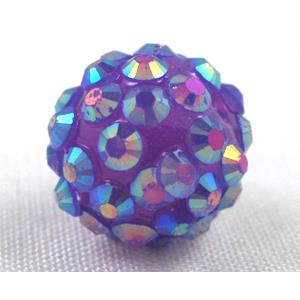 Round crystal rhinestone bead, purple AB color