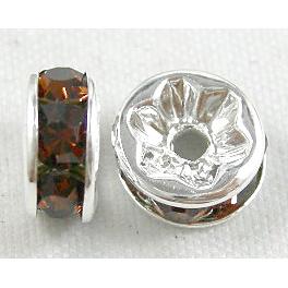 Coffee Rondelles Middle East Rhinestone Beads with Silver Plated