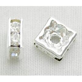 white square Middle East Rhinestone Beads, silver plated