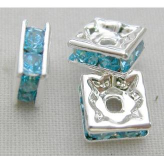 Aquamrine Square Middle East Rhinestone Beads, silver plated