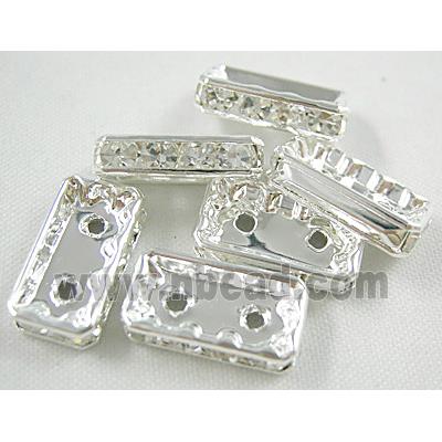Clear Middle East Rhinestone Beads, Silver Plated, Rectangle