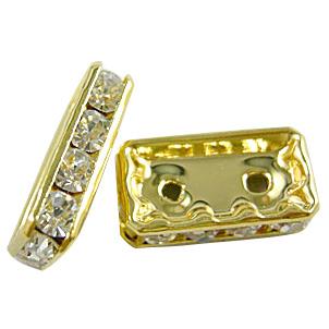 Gold Plated Rectangle Clear  Middle East Rhinestone Beads, Nickel Free