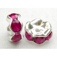 Rondelle Middle East Rhinestone Beads, hotpink, silver plated