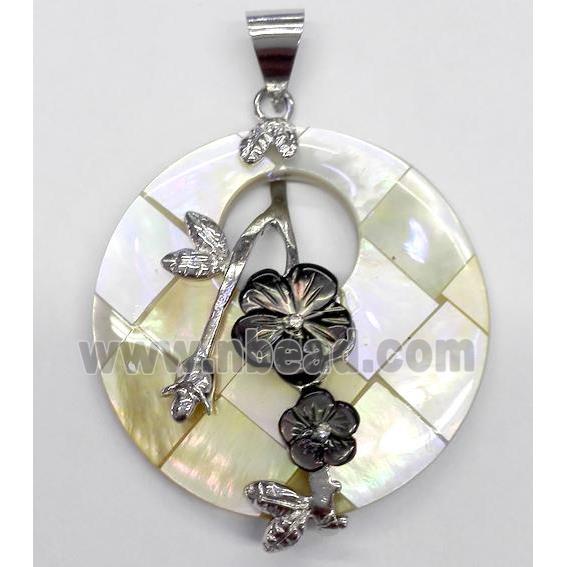 Paua Abalone shell pendant, round