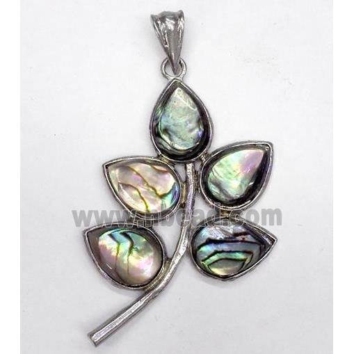 Paua Abalone shell pendant, leaf