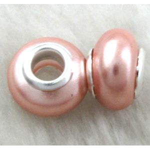 pearlized shell beads, rondelle, pink