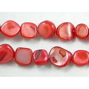 32 inches string of freshwater shell beads, freeform, red
