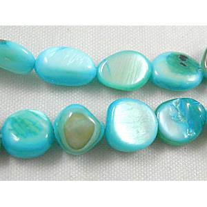 32 inches string of freshwater shell beads, freeform, aqua
