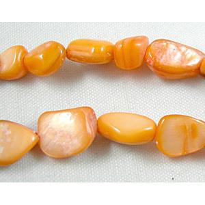 32 inches string of freshwater shell beads, freeform, orange