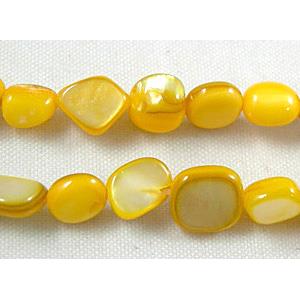 32 inches string of freshwater shell beads, freeform, yellow