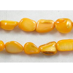 32 inches string of freshwater shell beads, freeform, golden