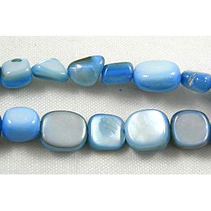 32 inches string of freshwater shell beads, freeform, blue