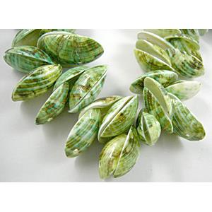 Conch Beads, green, dyed