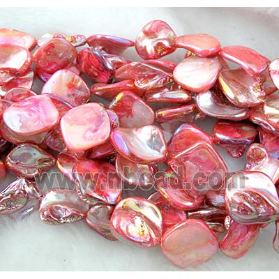 15 inches strand of freshwater shell beads, freeform, pink AB-Color