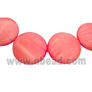 freshwater shell beads, flat-round, red
