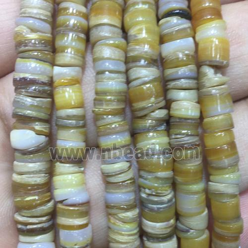 Shell heishi beads, dye