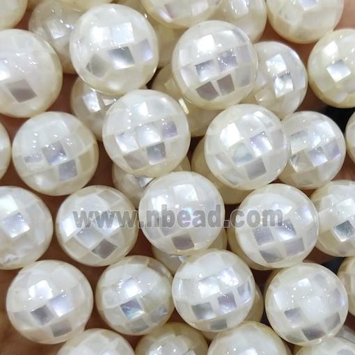 white Mother of Pearl Beads, faceted round