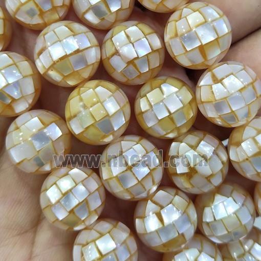 yellow Mother of Pearl Beads, faceted round