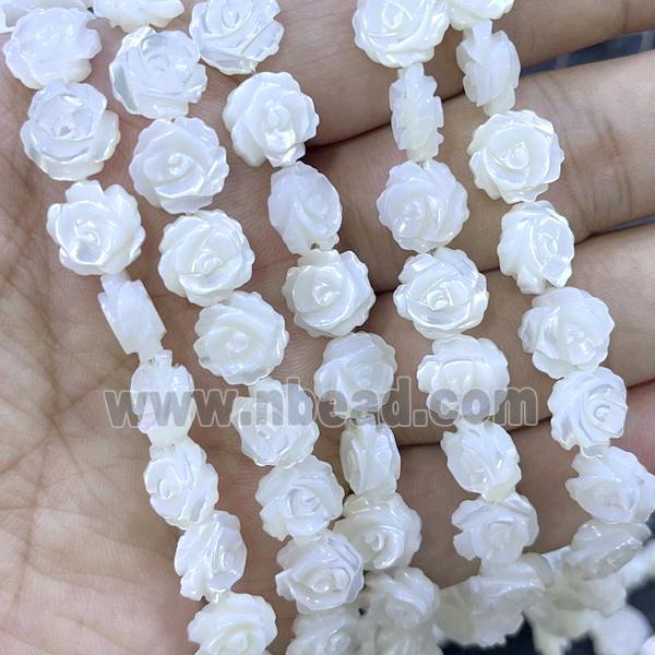 White MOP Shell Flower Beads Carved