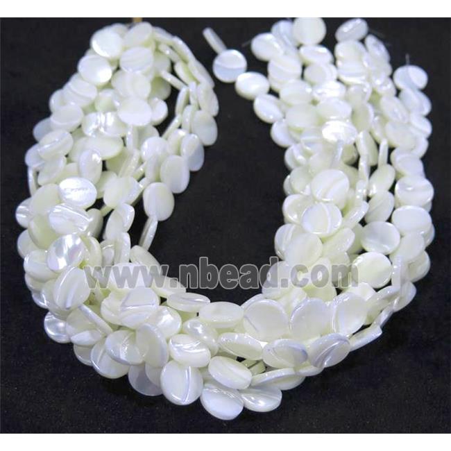 white mother of pearl bead, flat round
