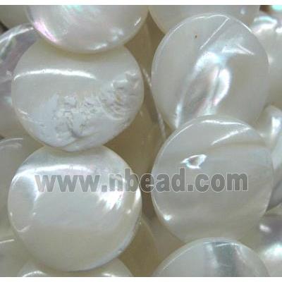 white mother of pearl bead, flat round
