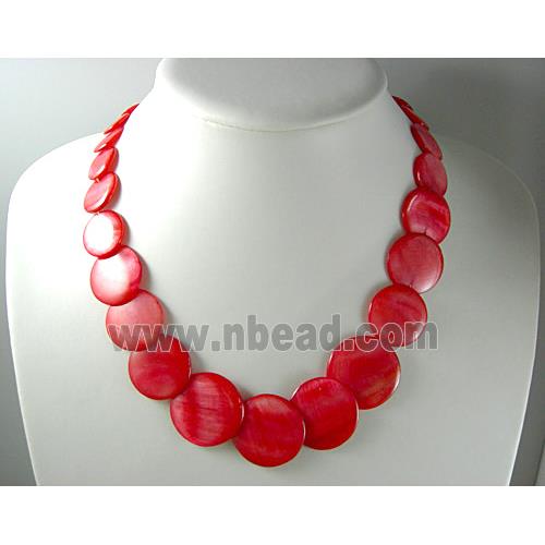 17 inches of freshwater shell necklace, red