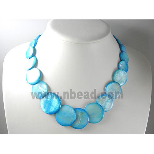 17 inches of freshwater shell necklace, aqua
