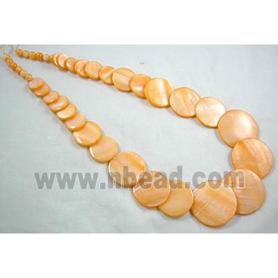 17 inches of freshwater shell necklace, orange