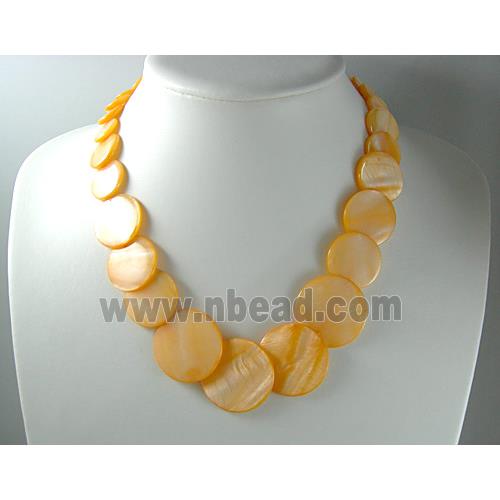 17 inches of freshwater shell necklace, orange