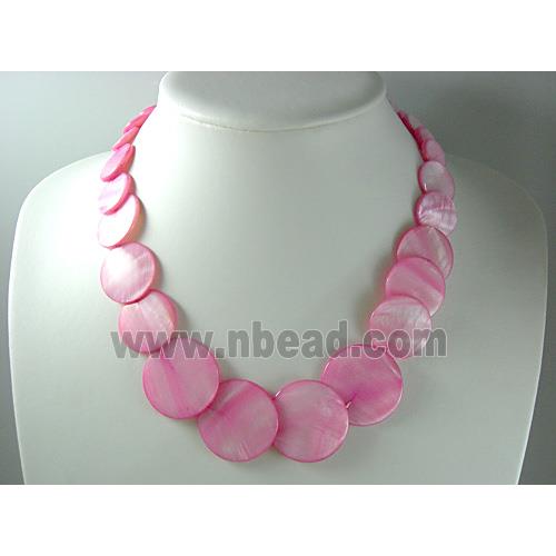 17 inches of freshwater shell necklace, hot-pink