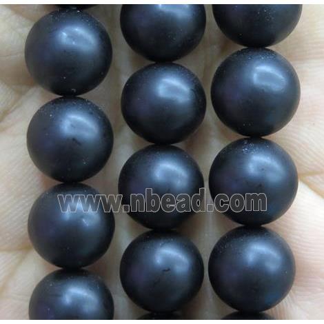 black matte pearlized shell beads, round