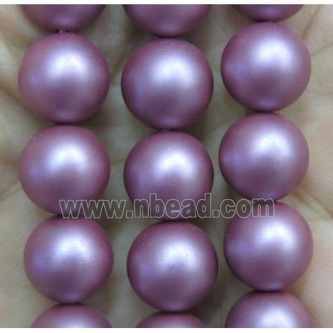 matte pearlized shell beads, round, purple