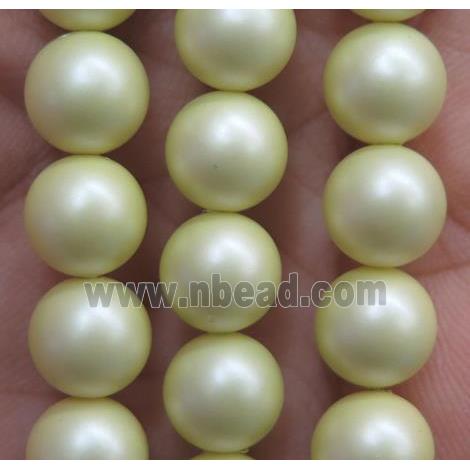 matte pearlized shell beads, round, yellow