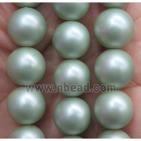matte pearlized shell beads, round, green