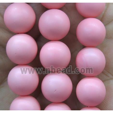 pink matte pearlized shell beads, round