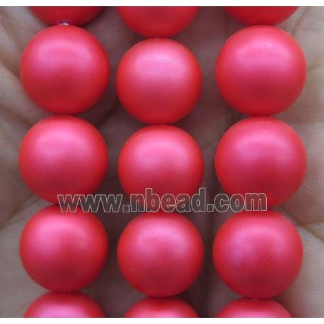 red matte pearlized shell beads, round