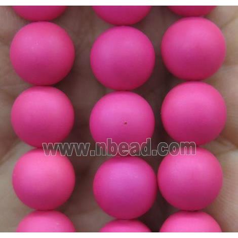 matte pearlized shell beads, round, hotpink