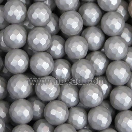 matte pearlized Shell Beads, silver gray, faceted round